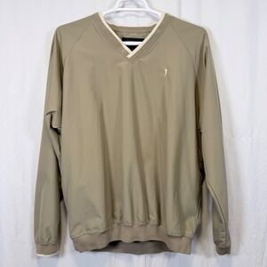 Austin Golf Pullover Windbreaker V-Neck Tan Embroidered Logo Mens Size L